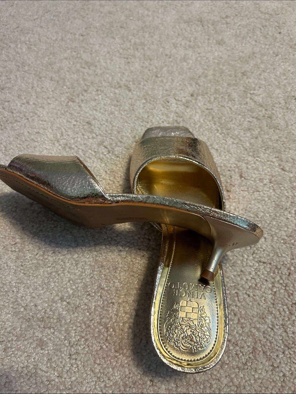 Vince Camuto Gold Open-Toe Slide Sandals - Picture 4 of 4